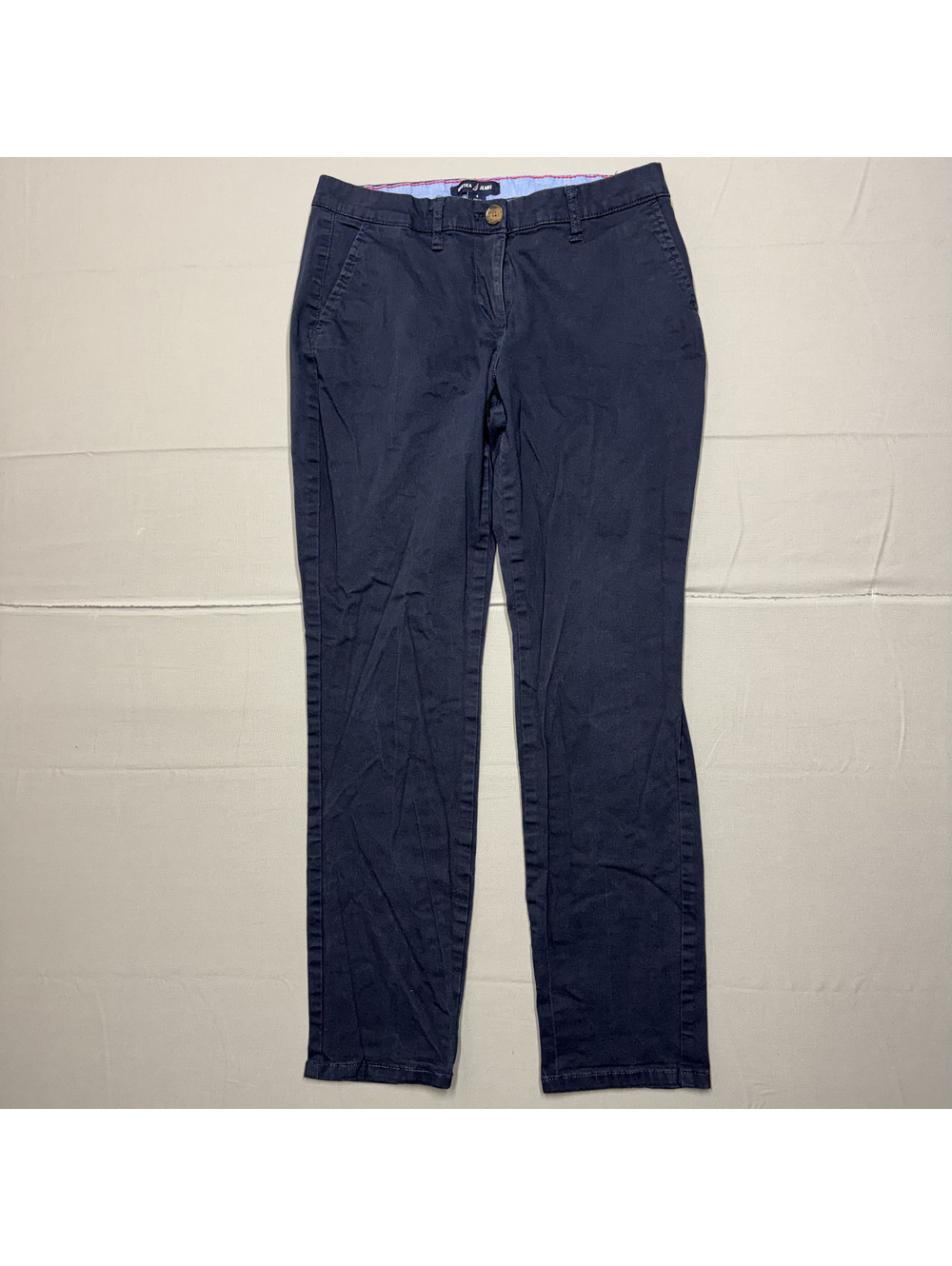 Nautica Women Stretch Cotton Chino Pants Straight Leg Size 4 Navy Blue Casual